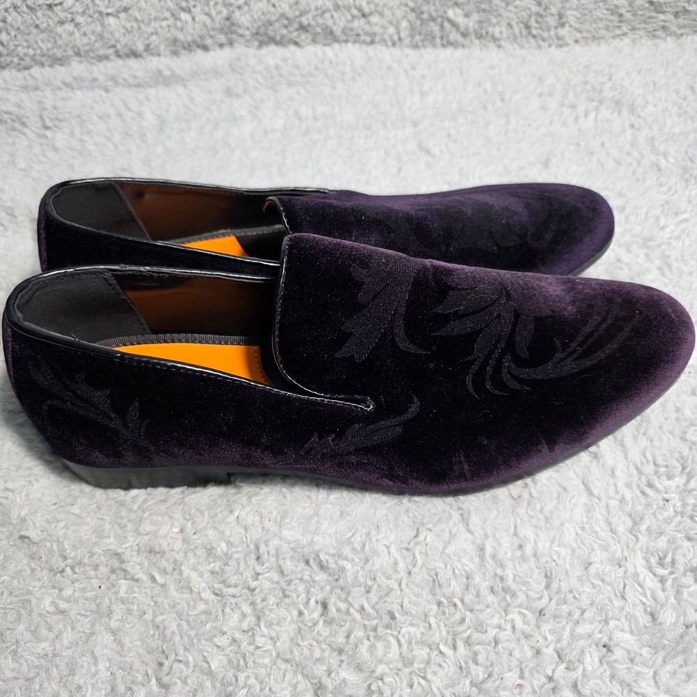 TALLIA Men's Velvet Paisley Floral Loafers Smoking Shoes Purple‎ 11.5 Mardi Gras